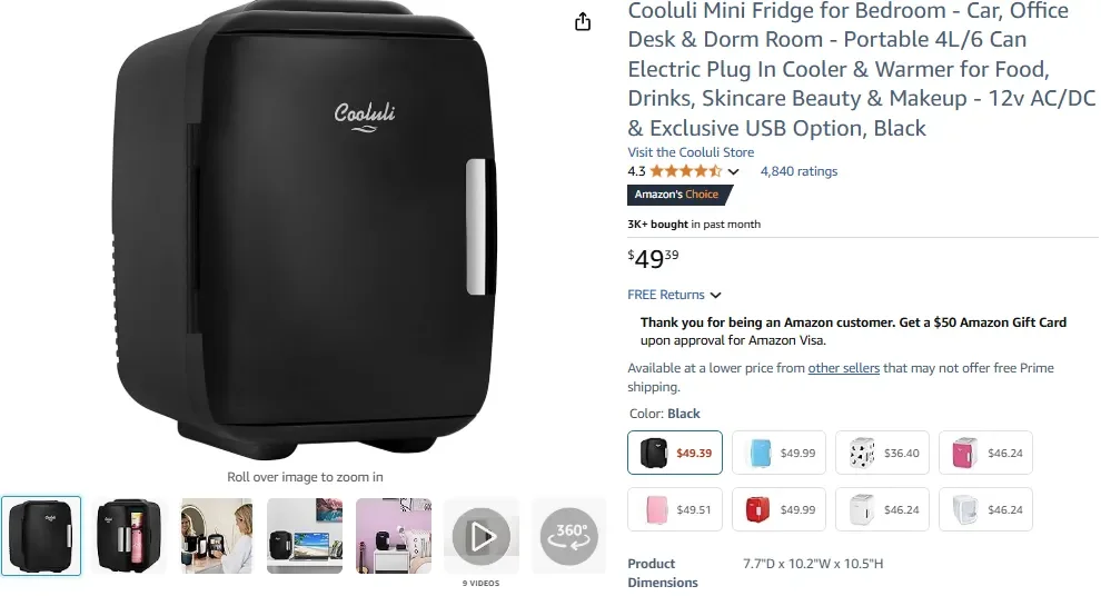 Mini-réfrigérateur Cooluli pour chambre à coucher, voiture, bureau