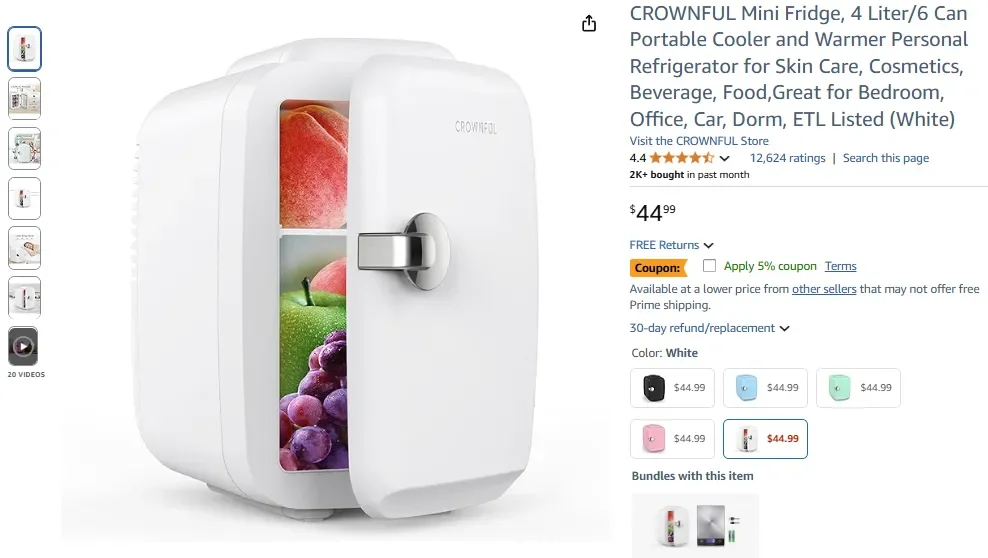 Mini-réfrigérateur Crownful, glacière portable de 4 litres et 6 canettes