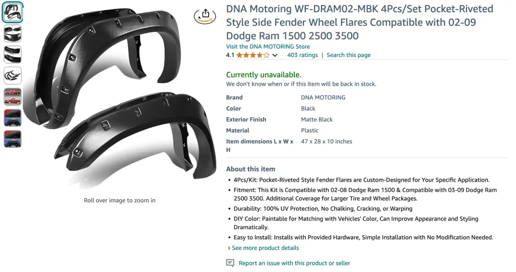 DNA Motoring WF-DRAM02-MBK フェンダーフレア