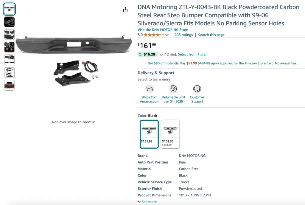 DNA Motoring ZTL-Y-0043-BK ブラック パウダーコーティング バンパー