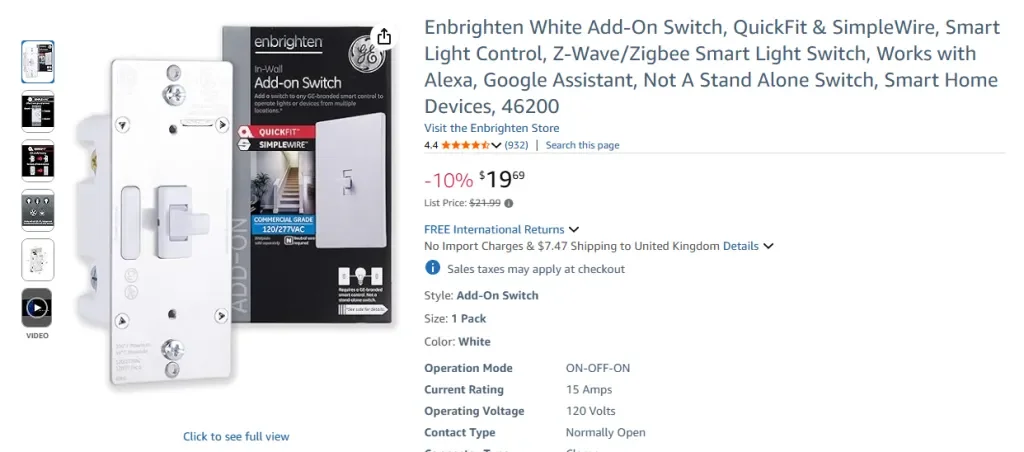 Enbrighten White Add-On Switch – QuickFit & SimpleWire