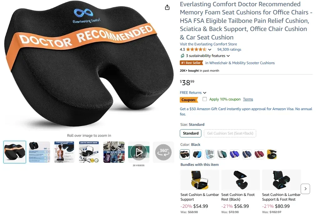 Coussin de siège en mousse à mémoire de forme Everlasting Comfort