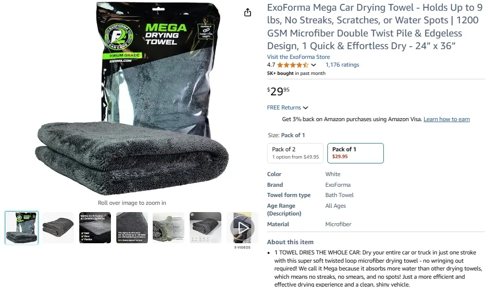 ExoForma Mega Car Drying Towel
