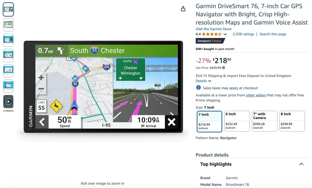 Navegador GPS Garmin DriveSmart 76