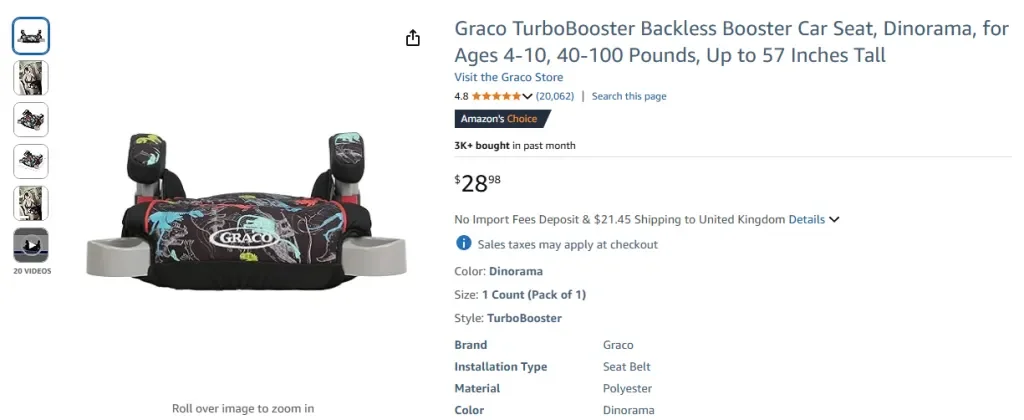 Детское автокресло Graco TurboBooster с открытой спинкой