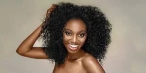 Happy woman with Black Curly Hair