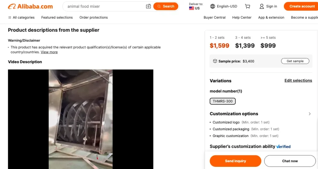 Horizontal double helix ribbon animal feed mixer, from Alibaba.com