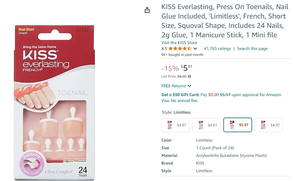 KISS Everlasting Press On Toenails