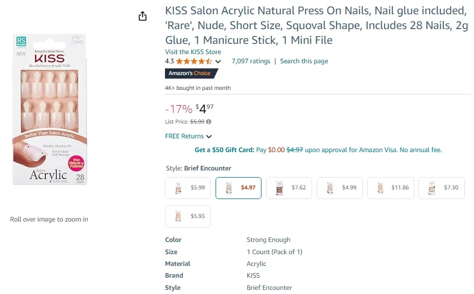 KISS Salon Acrylic Natural Press On Nails