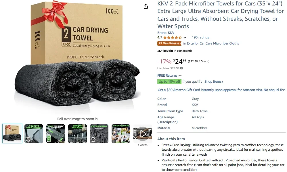 KKV 2-Pack Microfiber Towels for Cars