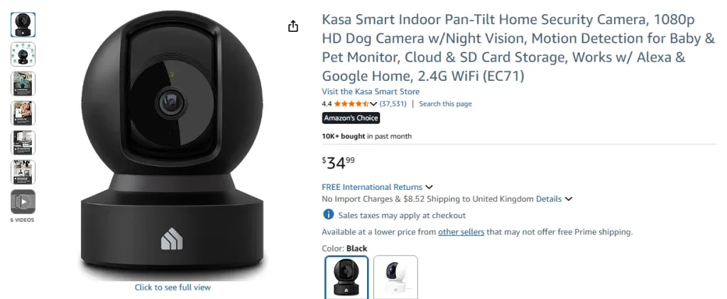 Kasa Smart Indoor Schwenk-Neige-Sicherheitskamera für Zuhause (EC71)