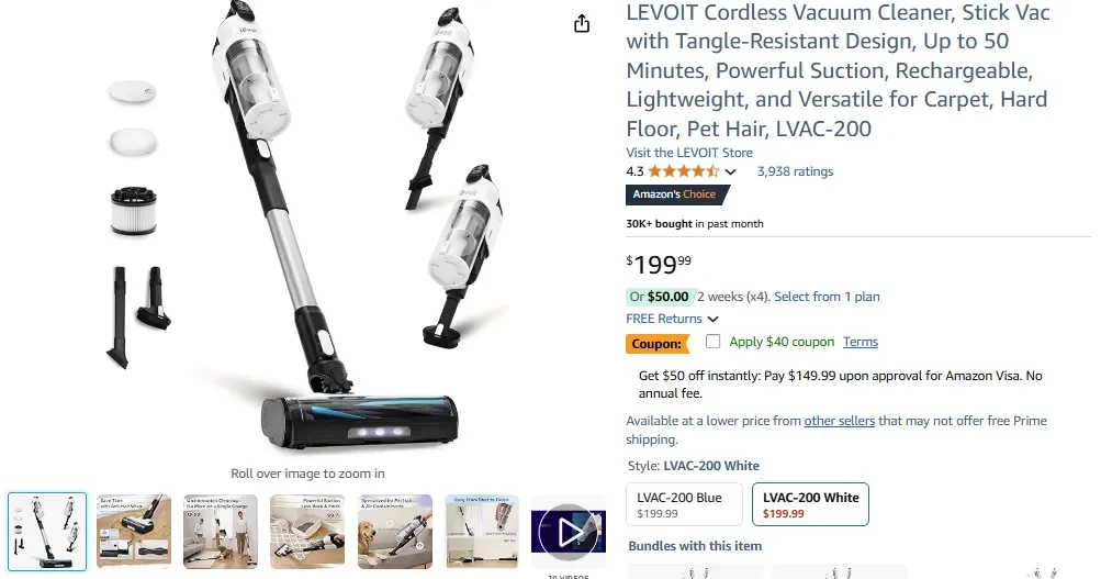 Aspirateur sans fil LEVOIT LVAC-200