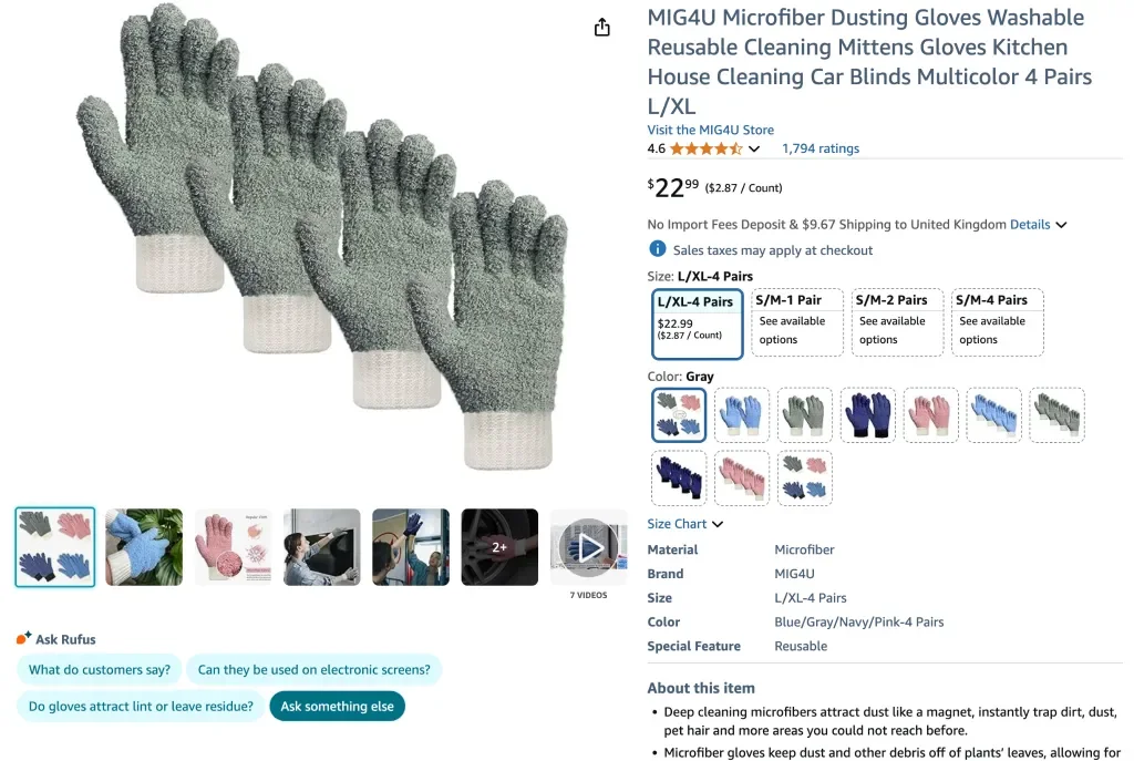 Перчатки для пыли MIG4U из микрофибры, многоразовые, можно стирать