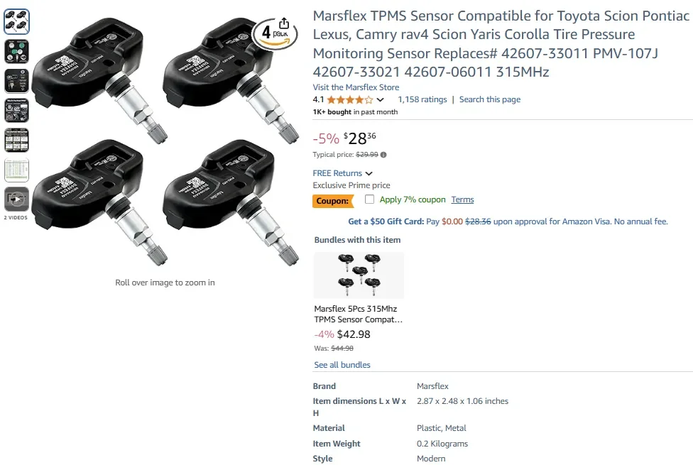 Marsflex TPMS Sensor Compatible for Toyota Scion