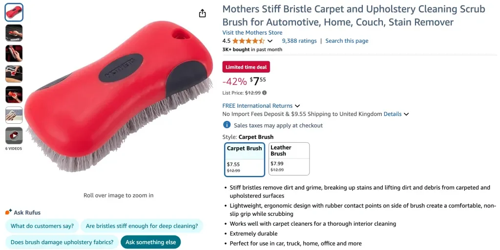 Sikat Pembersih Karpet dan Pelapis Furnitur dari Mothers Stiff Bristle