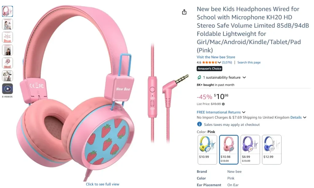 New bee wired kids headphones for school
