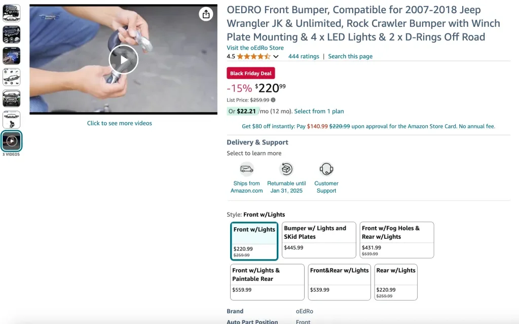 OEDRO フロントバンパー (2007～2018年式 Jeep 対応)