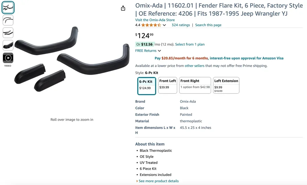 Omix-Ada 11602.01 フェンダーフレアキット