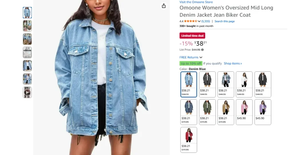 Женская джинсовая куртка Omoone оверсайз средней длины