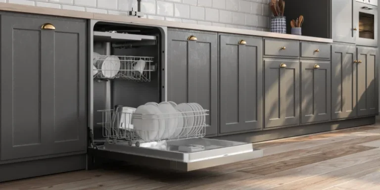 Open Dishwasher With Kitchen Utensils In It