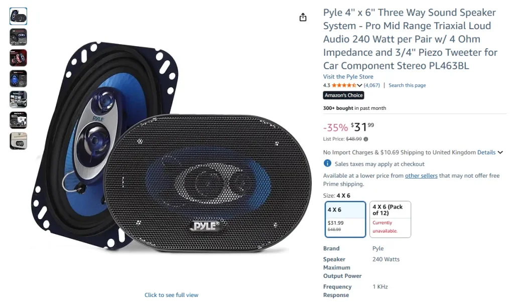 Sistema de altavoces de tres vías Pyle de 4'' x 6''