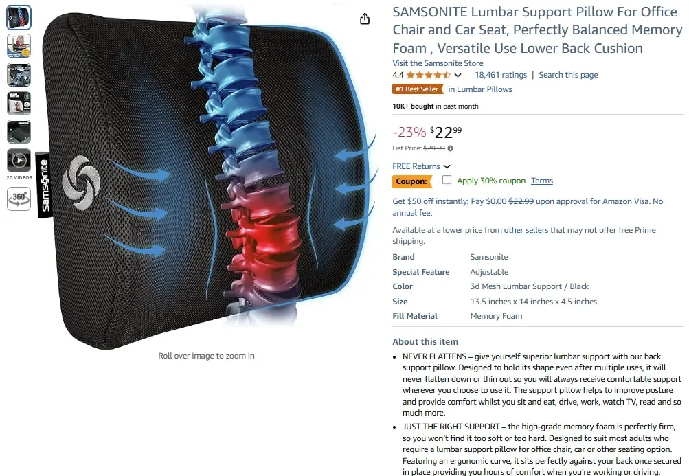 Coussin de soutien lombaire SAMSONITE