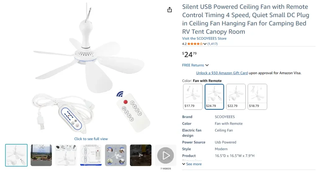 Бесшумный потолочный вентилятор SCOOYEEES с питанием от USB и дистанционным управлением