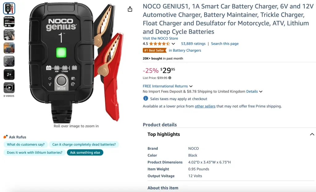 Screenshot von NOCO GENIUS1 (1A Smart-Autobatterieladegerät, 6 V und 12 V)
