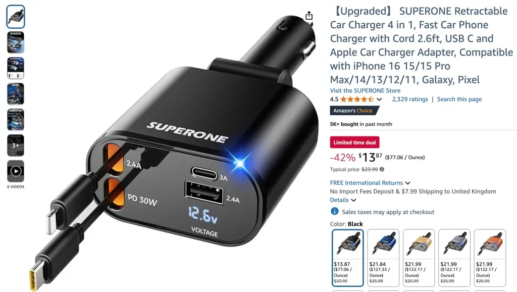 Screenshot des einziehbaren Autoladegeräts SUPERONE (4 in 1, verbesserte Version)