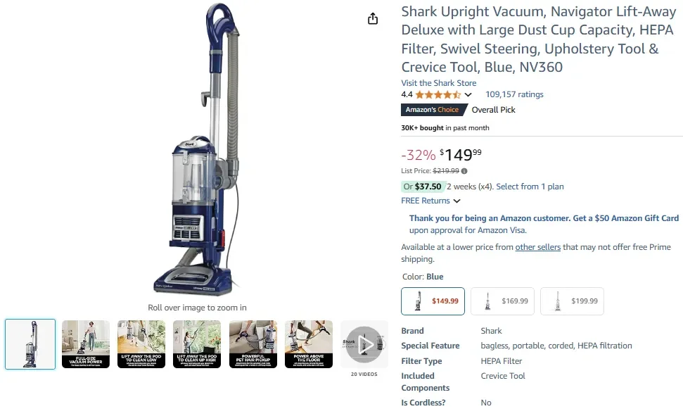 Shark Navigator Lift-Away Deluxe NV360