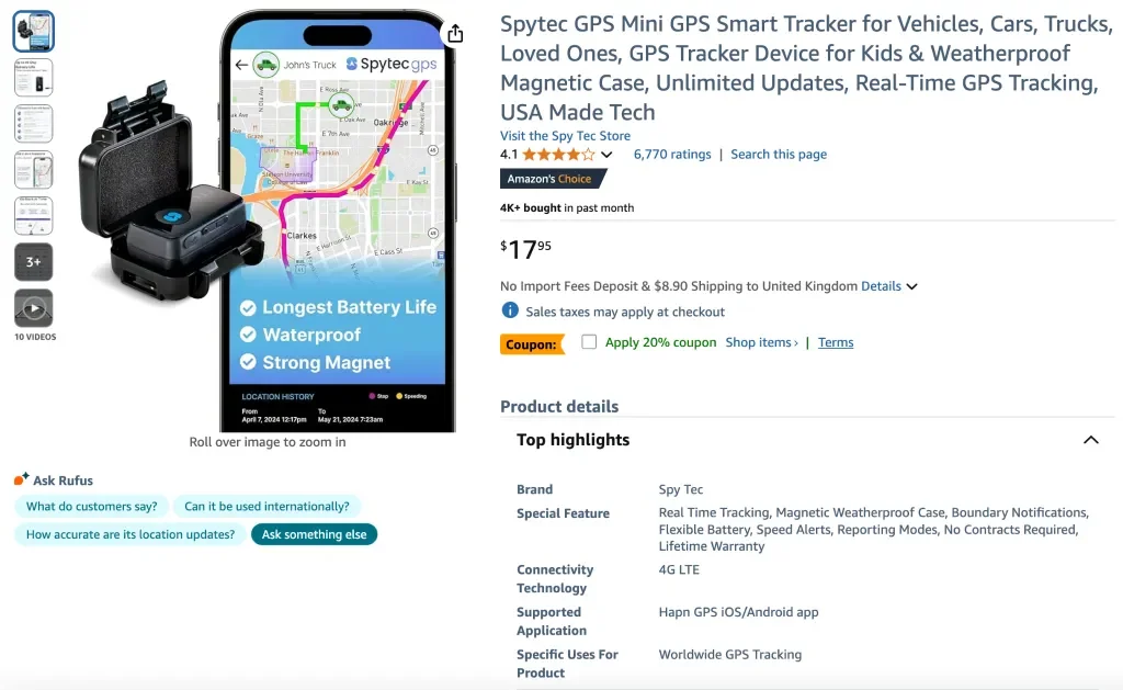 Mini rastreador GPS inteligente Spytec GPS