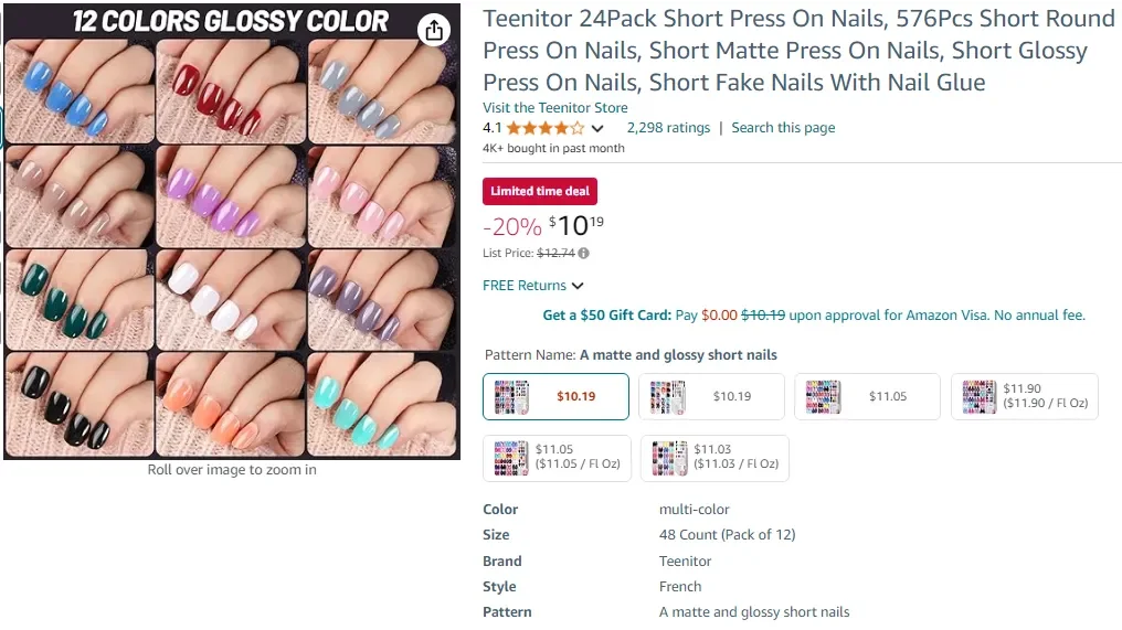 Teenitor 24Pack Short Press On Nails