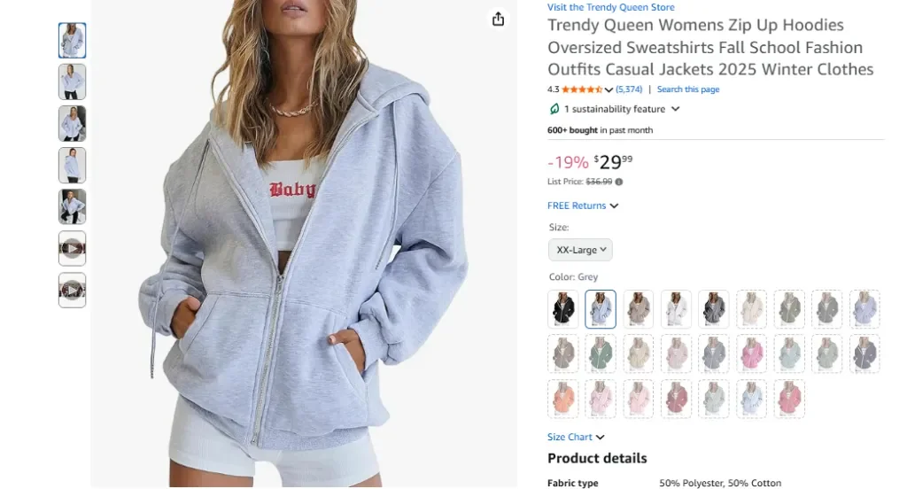 Женская куртка-худи Trendy Queen с застежкой-молнией и оверсайз