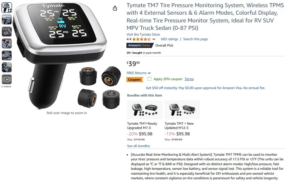 Tymate TM7 Tire Pressure Monitoring System