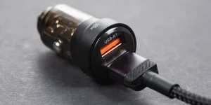 USB wire and black car charger with two USB ports, multifunctional cigarette lighter adapter plug