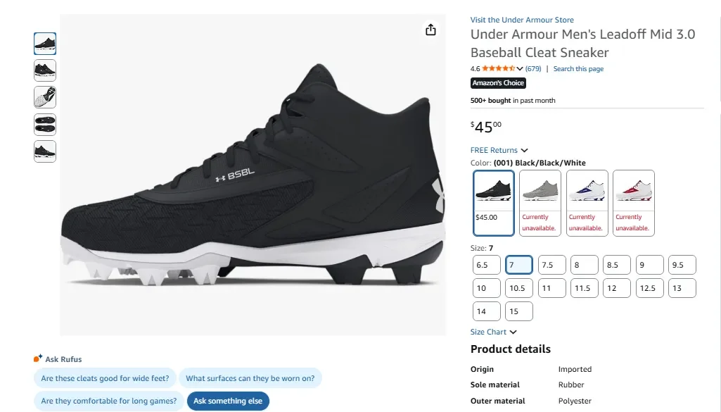 Бейсбольные бутсы Under Armour Men's Leadoff Mid 3.0