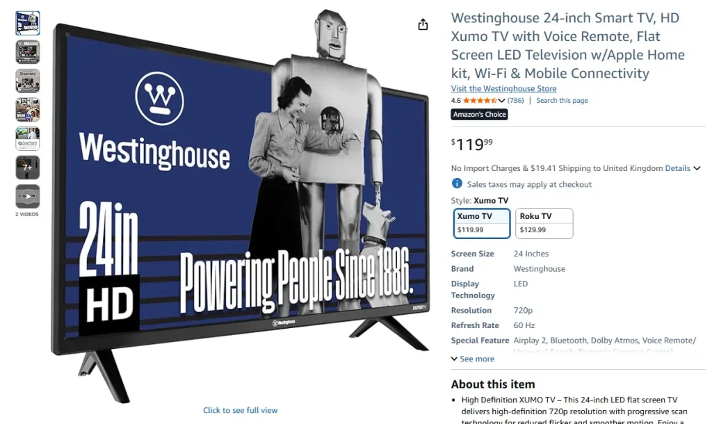 Televisor inteligente Westinghouse de 24 pulgadas, televisor Xumo HD con control por voz