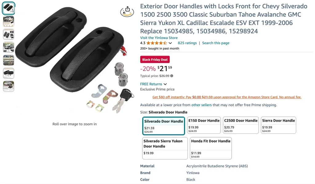 Poignées de porte extérieures Yinlowa avec serrures