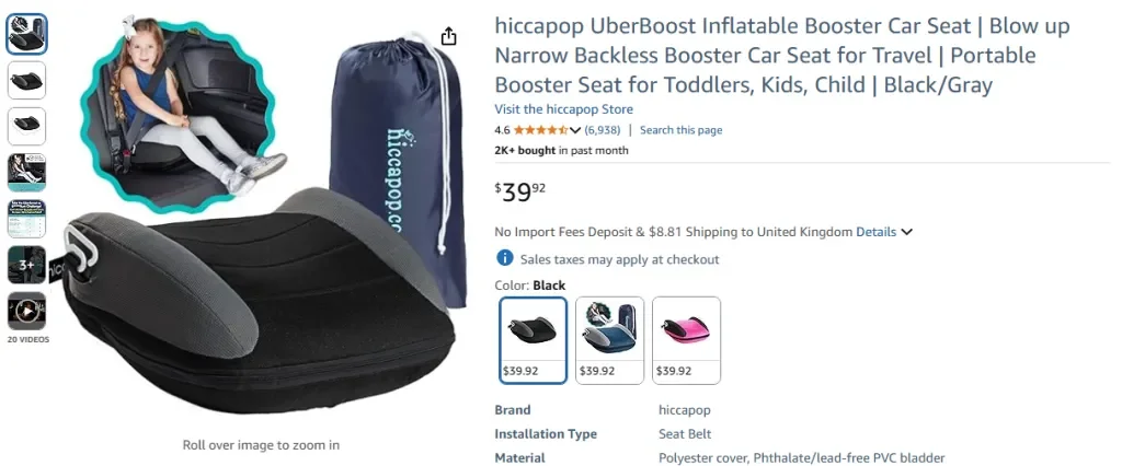 Надувное автокресло-бустер Hiccapop UberBoost