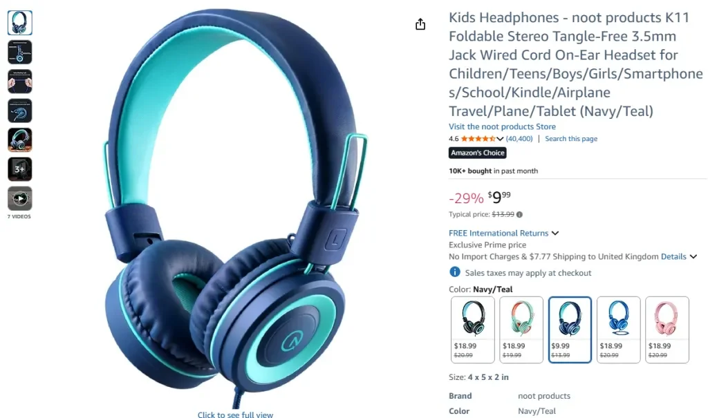 noot products K11 foldable kids headphones