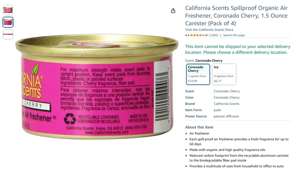 Скриншот органического освежителя воздуха California Scents Spillproof