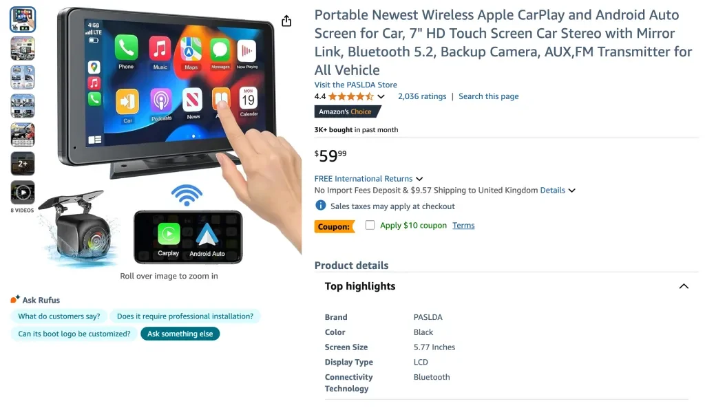 Screenshot des neuesten tragbaren drahtlosen Apple CarPlay- und Android Auto-Bildschirms
