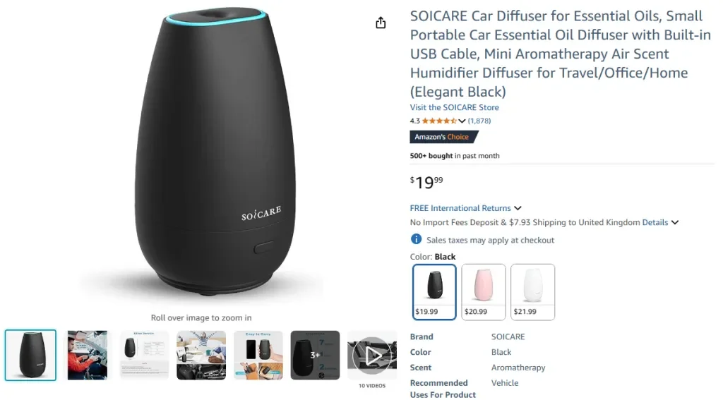 Скриншот автомобильного диффузора для эфирных масел SOICARE