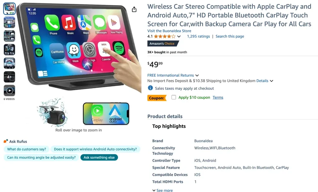 Screenshot des kabellosen Autoradios, das mit Apple CarPlay kompatibel ist