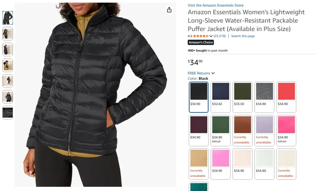 Amazon Essentials – Leichte, langärmelige Pufferjacke für Damen