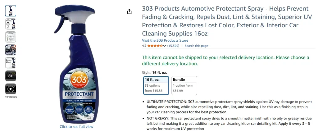 303 Products Automotive Protectant Spray の Amazon スクリーンショット