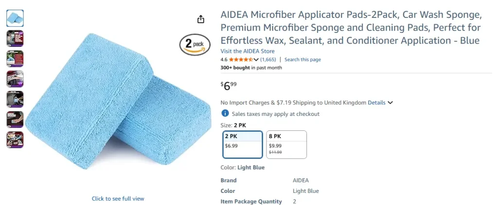 Amazon screenshot of AIDEA Microfiber Applicator Pads