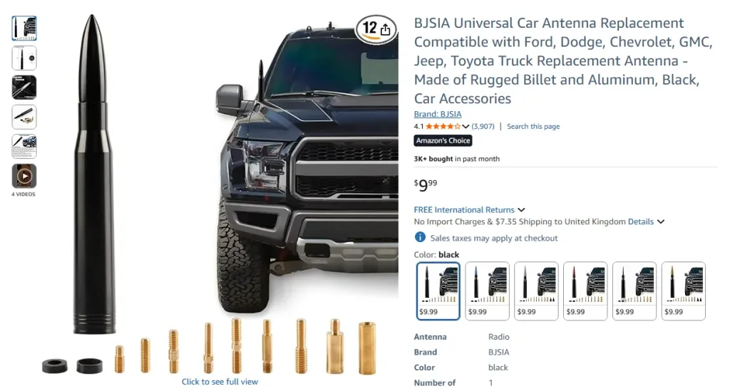 Amazon screenshot of BJSIA Universal Car Antenna Replacement