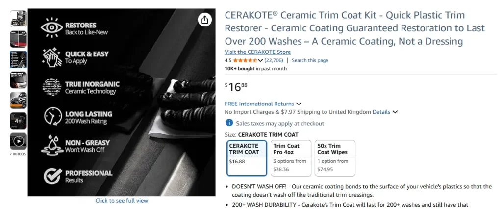 CERAKOTE セラミックトリムコートキットのAmazonスクリーンショット