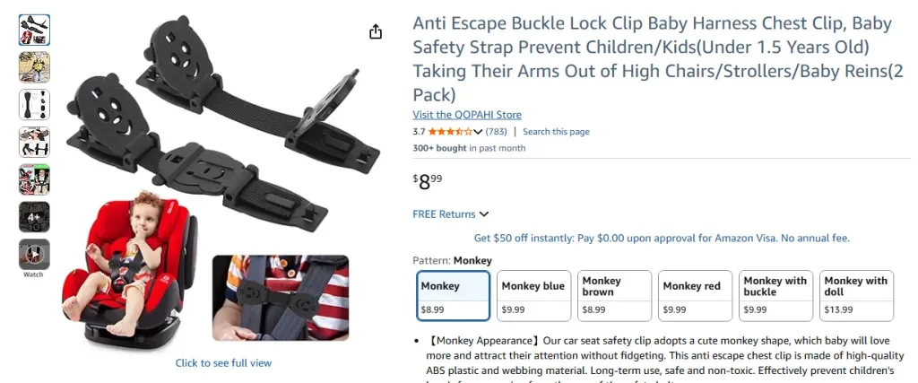 Amazon screenshot of LEAPGOMAX Retractable 61 DOT Seatbelts (2 Set)